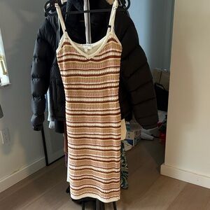 Olive & Oak Cream and Brown Striped Midi Dress